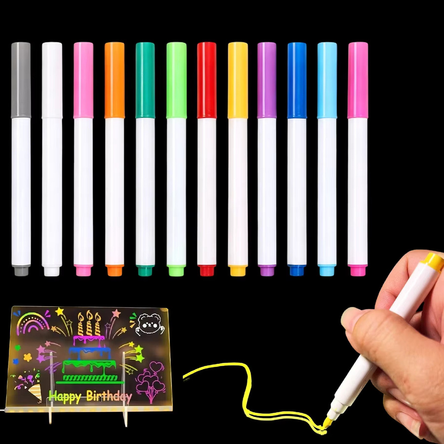 CEESO Mini-Flüssigkreidemarker im 12er Set, bunte fluoreszierende Leuchttafelstifte, staubfrei und radierbar für Whiteboards und Tafeln, Multicolor - Bild 2