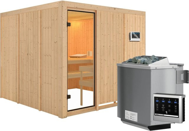 Karibu Sauna Arvika Bio-Kombisauna mit 9 kW BioKombiofen, externem Steuergerät und bronzierter Glastür, B/T/H: 231 x 231 x 198 cm - Bild 1