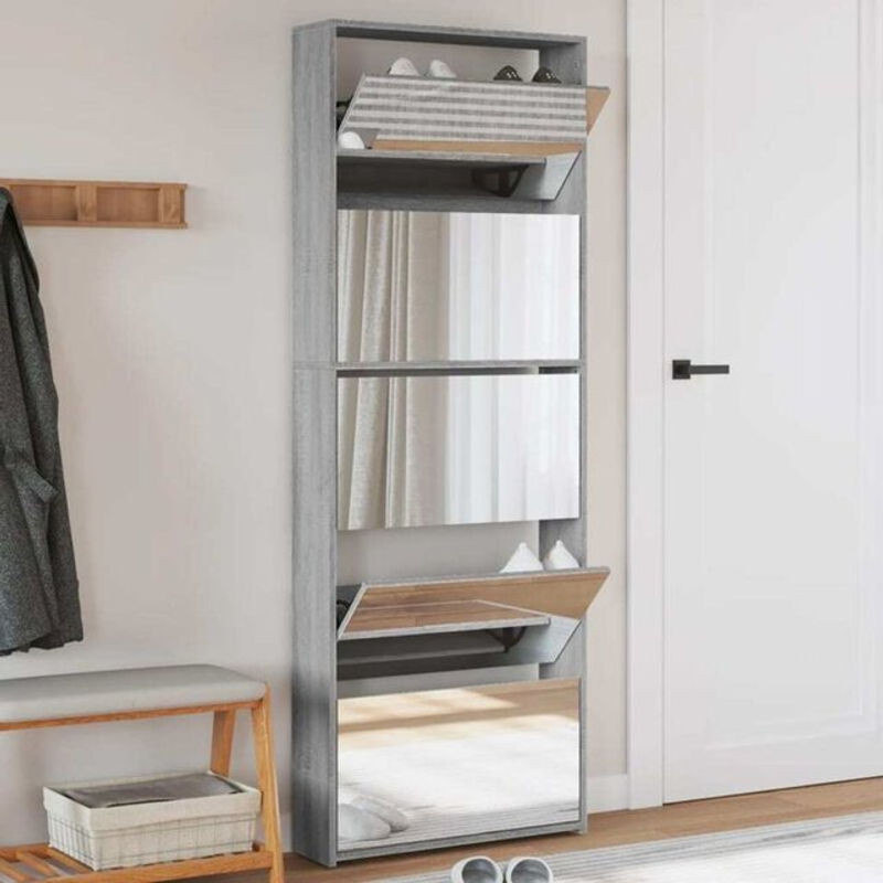 Vidaxl Schuhschrank mit Spiegel und 5 Fächern in Grau Sonoma, B/T/H: 63 x 17 x 169,5 cm - Bild 1