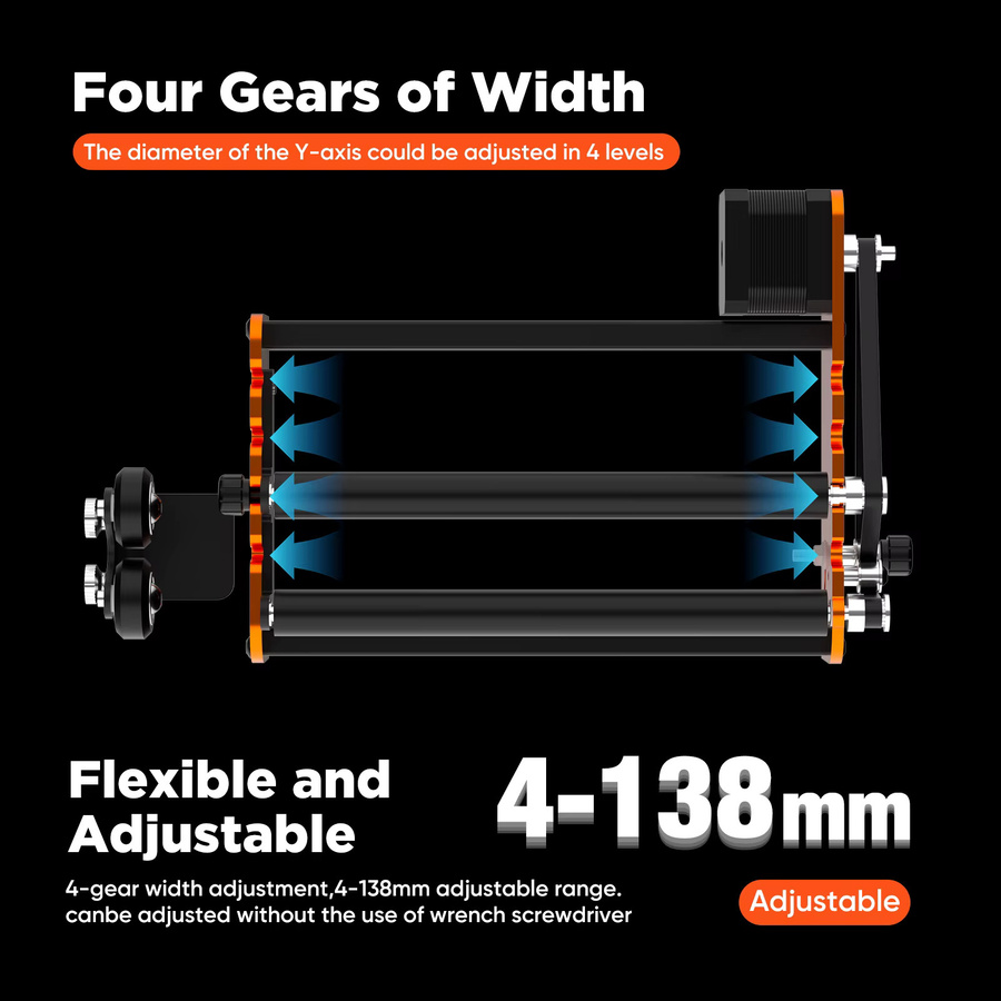 ACMER M2 Universelle Rotationsrolle Y-Achse mit 4-stufiger Durchmesser-Einstellung und verlängerter Gravurlänge für gebogene Objekte und Lasergraviergeräte - Bild 2