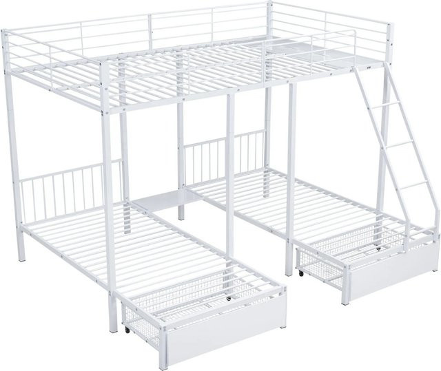 okwish Etagenbett für das Kinderzimmer mit Schubladen und Nachttisch, Weiß, B/T/H: 200 x 140 x 177,8 cm - Bild 1