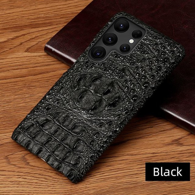 Samsung Handyhülle mit 3D Krokodilmuster aus Leder in Schwarz für Galaxy S26 S25 S24 S23 Ultra S22 Plus Note 20 A55 5G - Bild 1
