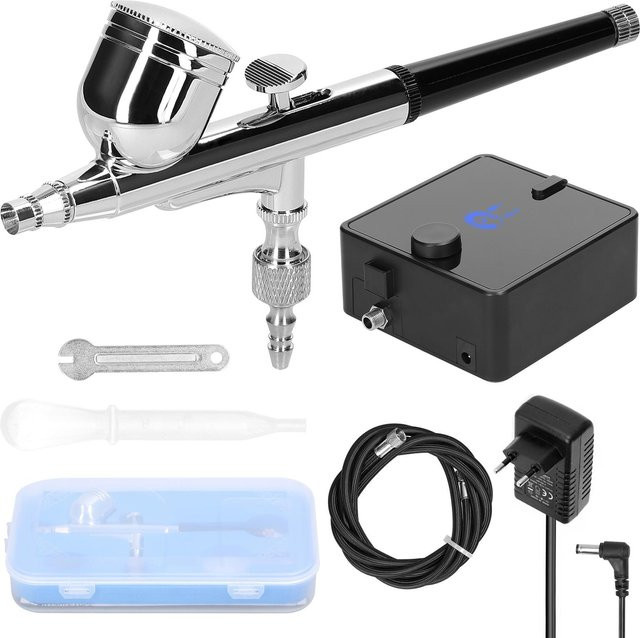 TOMTOP Airbrush Luftkompressor-Set mit 0,3 mm Profi-Luftpumpe, max. 30 PSI, bunt und silber - Bild 1