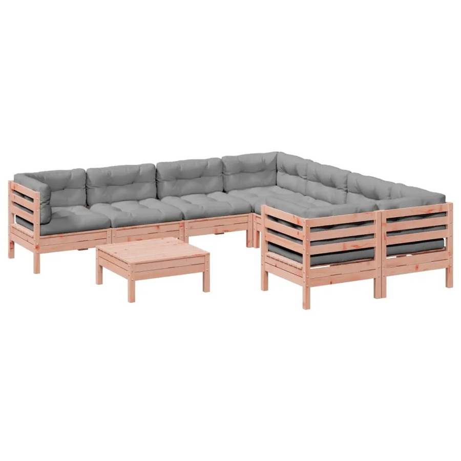 vidaXL 9-tlg. Garten-Sofagarnitur aus Massivholz Douglasie in L-Form mit Kissen, Farbe: Braun/Grau - Bild 2