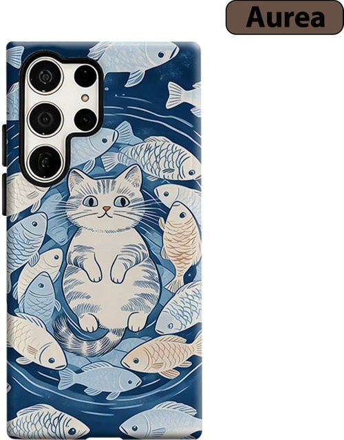 Stoßfeste Doppelschicht Handyhülle mit Katzenfisch-Design für Samsung Galaxy S26 S25 S24 S23 Ultra und Plus - Bild 1
