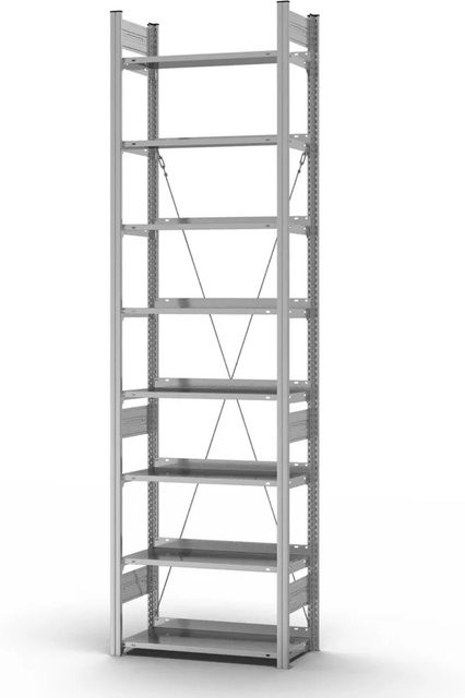 PROREGAL Aktenregal Stecksystem T-Profil aus verzinktem Stahl, Farbe Silber, 8 Ebenen, H x B x T: 270 x 75 x 30 cm - Bild 1