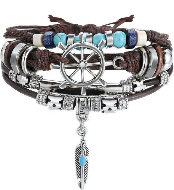 Lederarmband, Kunstleder, Feder, grau, Unisex - Bild 1