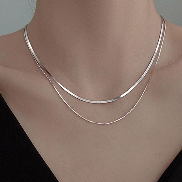 fhiva Halskette 925 Silber, Doppel Schicht Box Kette, Damen - Bild 1