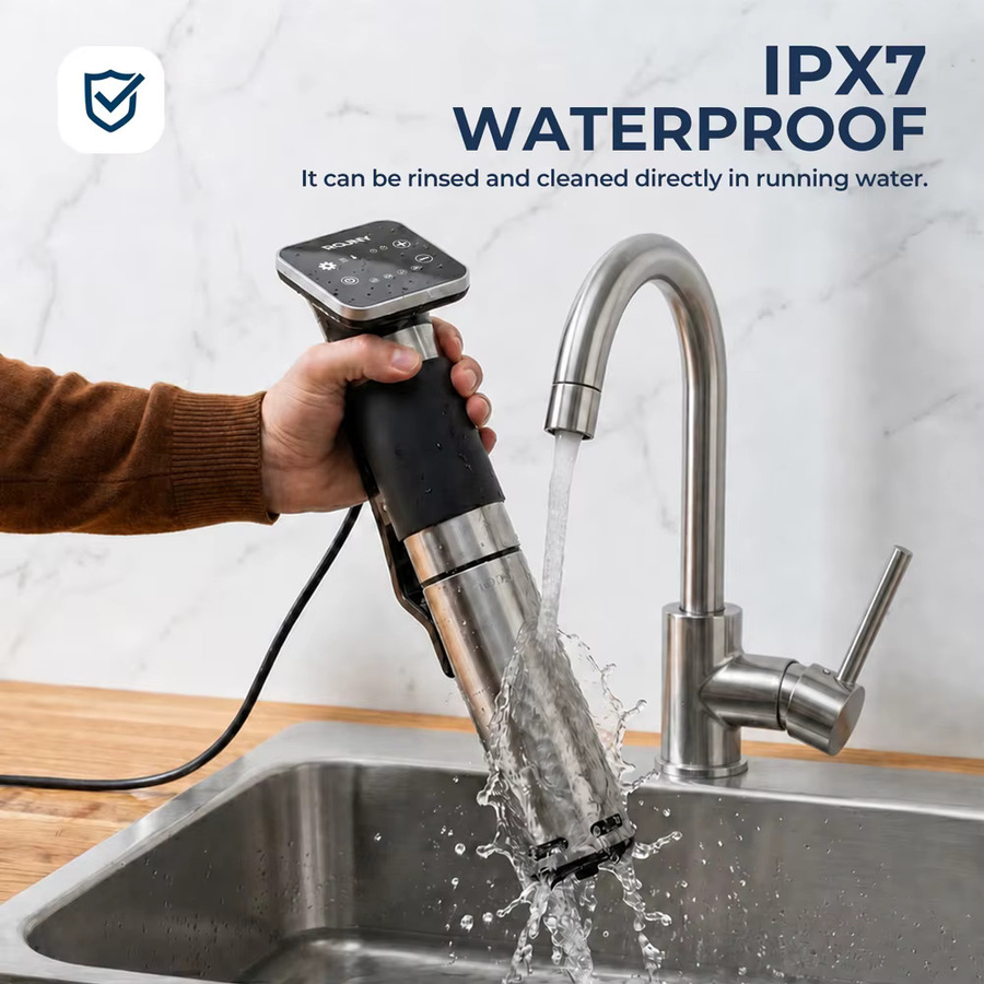 ROUNY Tender 1 Sous-Vide-Garer in Schwarz, 1300W IPX7 wasserdichter Tauchzirkulator mit Touch-Steuerung und Timer - Bild 5