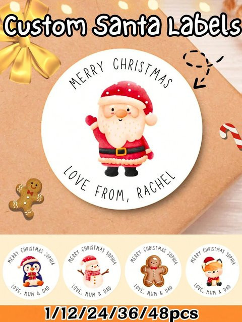 Personalisierte Weihnachtsgeschenkanhänger aus wasserfestem Vinyl in Weiß mit festlichen Symbolen und individuellem Text - Bild 1