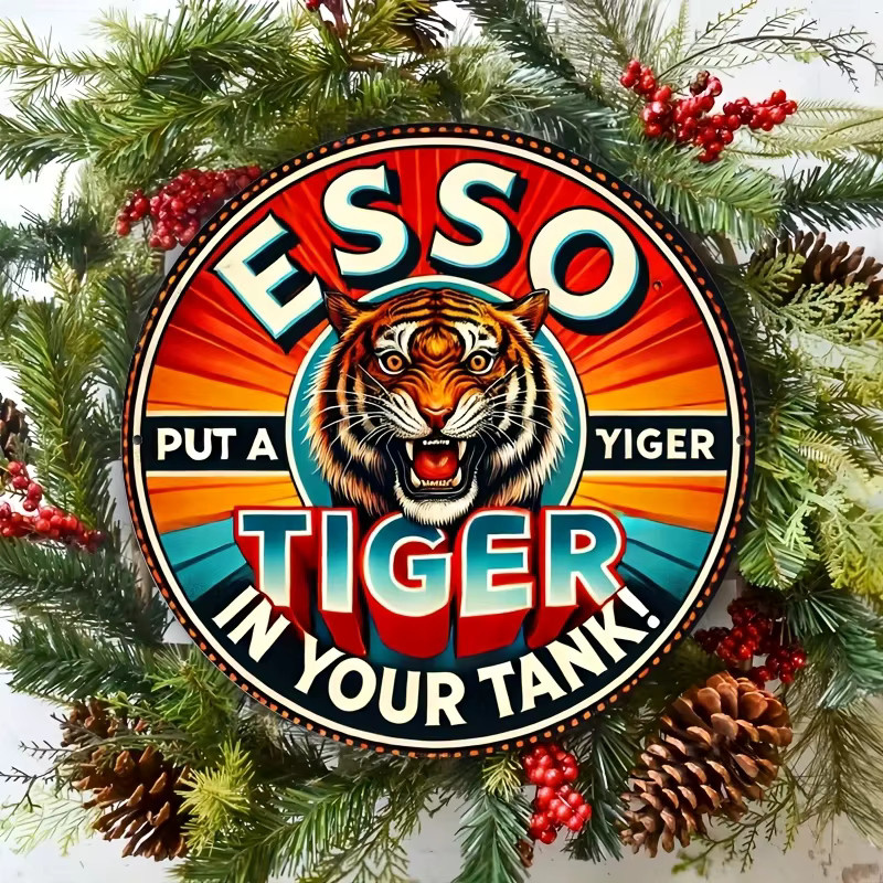 Potdemiel Retro-Metallschild Esso-Tiger Design Wandkunst aus Aluminium, B/B/B: 20,3 x 20,3 x 0,1 cm, Mehrfarbig - Bild 5