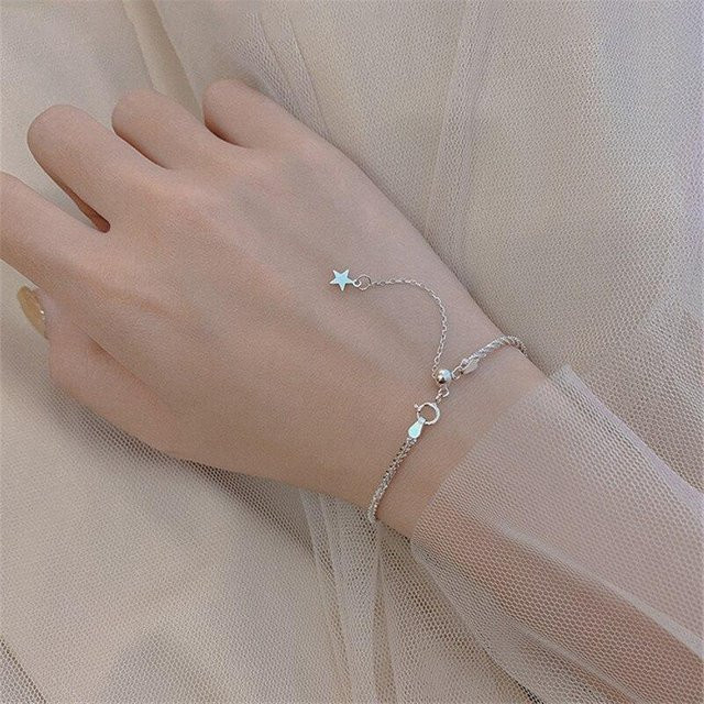 Armband 925 Sterling Silber, Stern Perlen Charm, Damen, grau - Bild 1