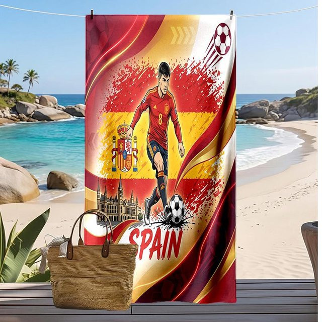 WildHue B Spanien Fußball Strandtuch, rot, B/H: 70 x 140 cm, schnelltrocknendes Mikrofaser Badetuch - Bild 1
