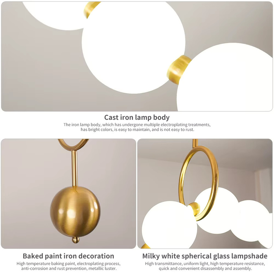 XINGOO Nordic LED-Pendelleuchte in Gold/Messing mit kugelförmigen Glaselementen für Esszimmer und Bartheken - Bild 3