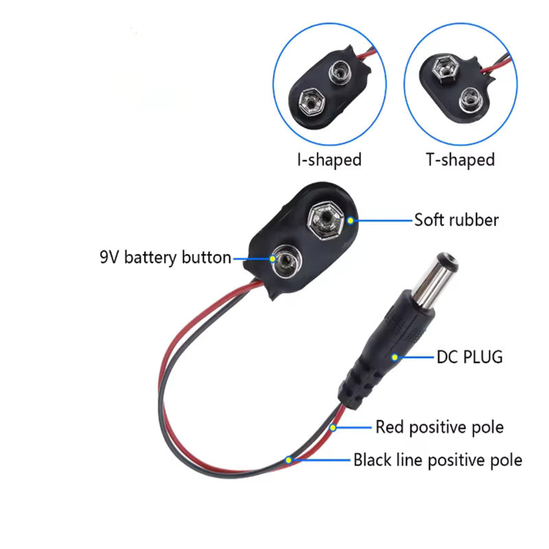 AOKIN 10er Set 9V Batterie Clip Stecker mit DC Barrel Plug und Krokodilklemmen in Schwarz - Bild 2