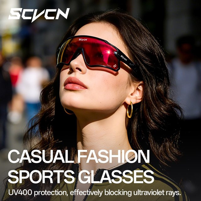 SCVCN Sportsonnenbrille, Unisex, Vollrand, Schwarz, UV400 - Bild 1