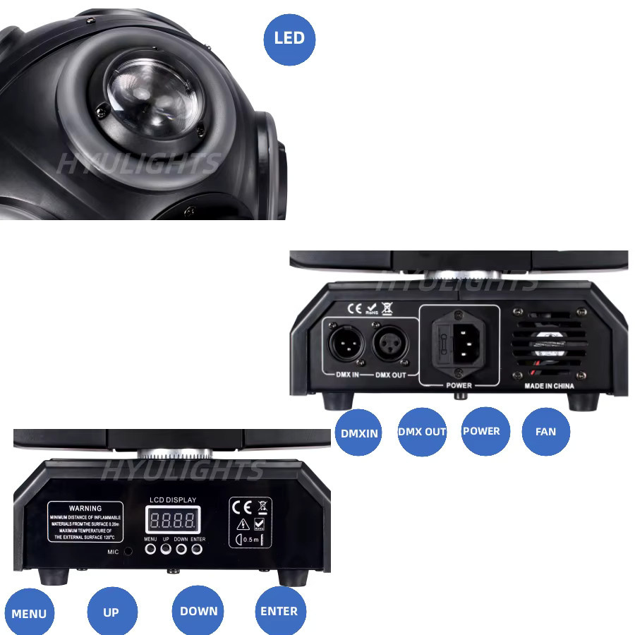 2 Stück HYULIGHTS LED Moving Head 8x15W RGBW 4in1 mit Halo RGB 3in1 Football Light Effekt, Schwarz - Bild 3