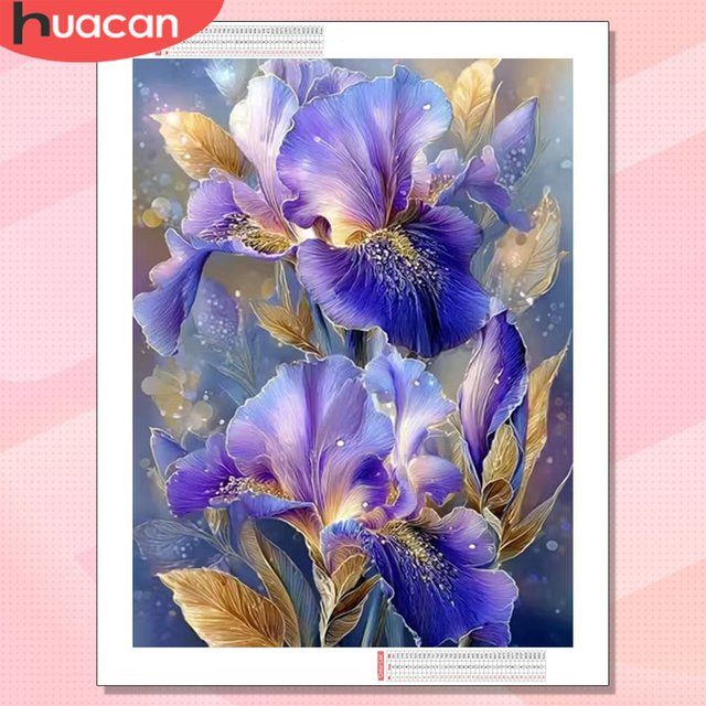 HUACAN 5D-Diamantgemälde Iris-Blumen-Mosaik mit runden Bohrern für deine Wanddekoration B/H: 30 x 20 cm - Bild 1