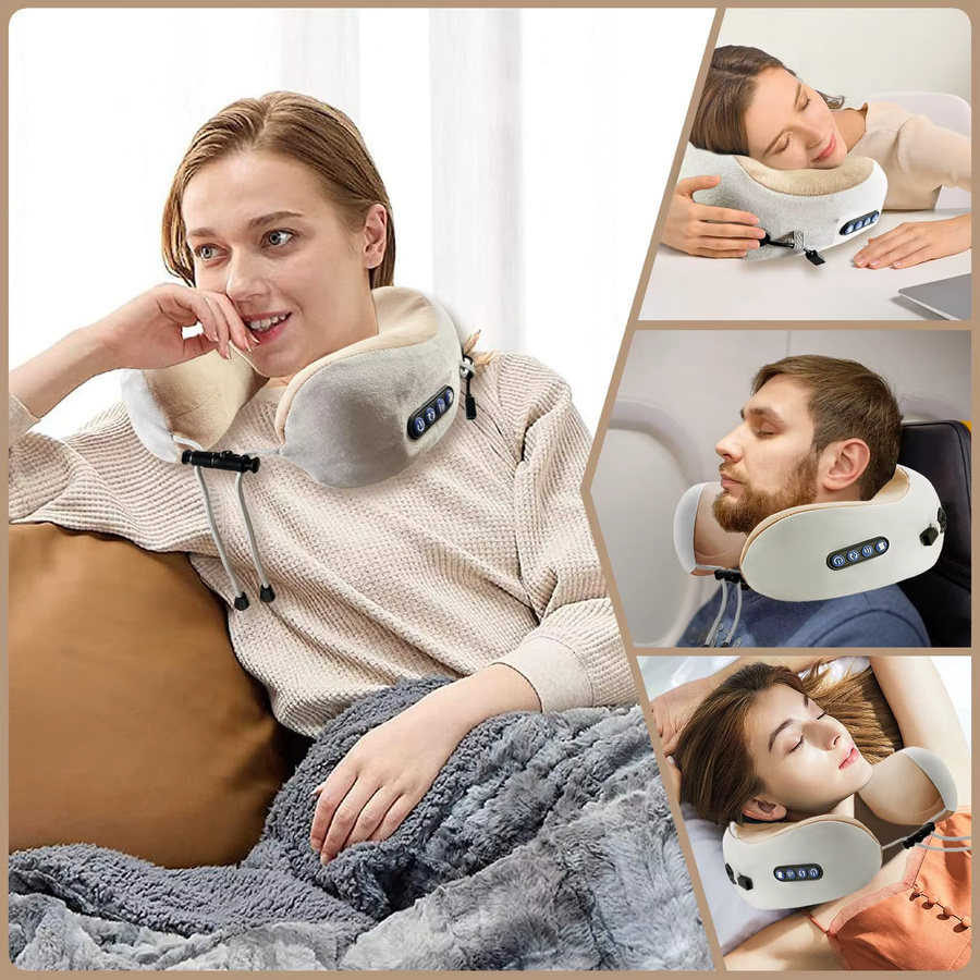 PAQIN Tragbares U-Form Nackenmassagegerät mit Vibrationsfunktion zur Muskelentspannung für Schulter und Hals, Farbe: Braun, USB aufladbar - Bild 4
