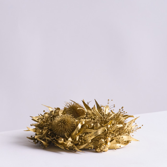 Blume2000 Trockenblumenkranz in Gold, modern und floral, Durchmesser: 20 cm - Bild 1