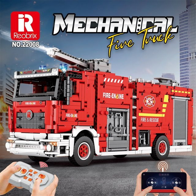 REOBRIX Stadt-Wasserstrahl-Feuerwehrwagen, Baukasten, 2692 Teile, ab 14 Jahren - Bild 1