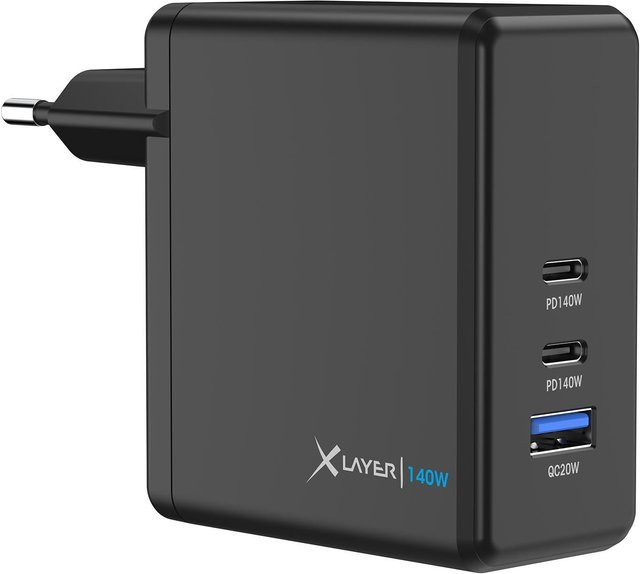 XLayer 140W GaN Power Charger in Schwarz mit 2x USB-C und 1x USB-A - Bild 1