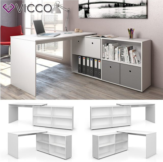 Vicco Eckschreibtisch FlexPlus Computer Bürotisch in Weiß mit Melaminharzbeschichtung - Bild 1