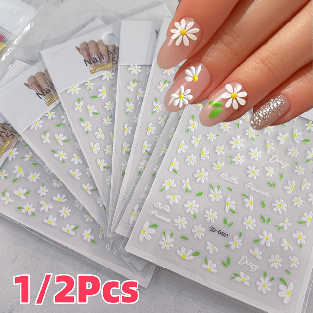 HotPress Nagelaufkleber, weiße Gänseblümchen, glänzend, Unisex - Bild 1