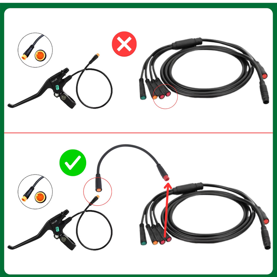 E-Bike Brems-Signal-Konvertierungskabel mit 2PIN-3PIN M8 wasserdichtem Stecker für Elektrofahrrad Brems-Upgrade in Gelb und Schwarz - Bild 2