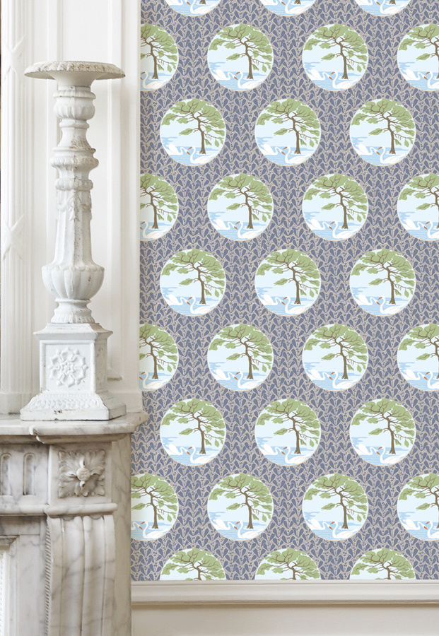 Isidore Leroy Tapete Etangs de Corot in Blau mit botanischem und floralem Design - Bild 1