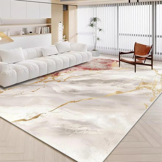Karpetti Teppich in Weiß und Gold mit Marmor-Design, rutschfest und waschbar, B: 200 cm, T: 230 cm - Bild 1