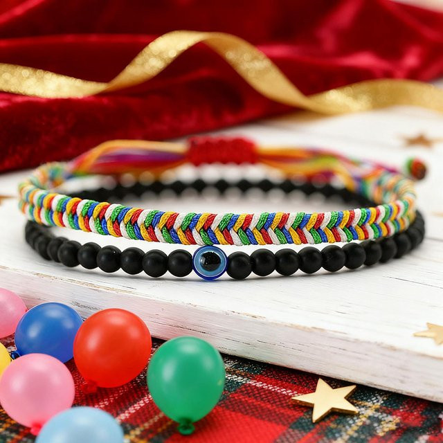 Noter Armband, geflochten, Böse Auge Stein, Bunt, Unisex - Bild 1