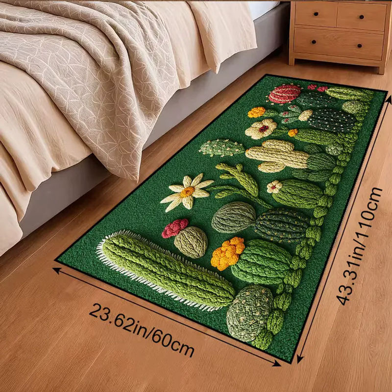 VIKAMA 3D-Kaktus-Teppich in Grün, rutschfester Boho-Teppich für Schlafzimmer und Flur - Bild 6