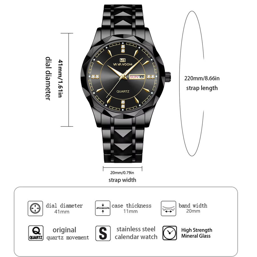 VA VA VOOM Armbanduhr Edelstahl, Quarz, Schwarz, Herren - Bild 3
