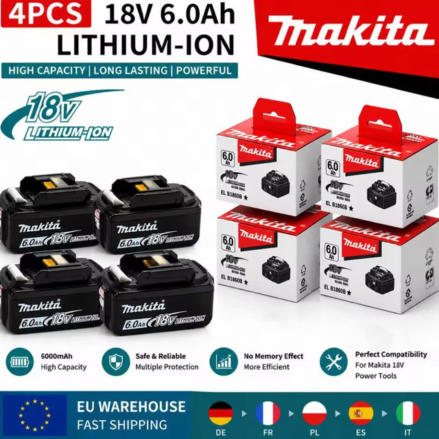 Makita Ersatz-Lithium-Akku 18 V mit 6,0 Ah für BL1860B BL1840 BL1830B BL1850B BL1850 BL1860 BL1815 in Schwarz - Bild 1