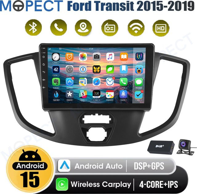 MOPECT 9-Zoll Android Autoradio mit Apple CarPlay und DAB+ für Ford Transit 150 250 350 (2015-2019) in Schwarz mit WiFi, Bluetooth, GPS und Kamera - Bild 1