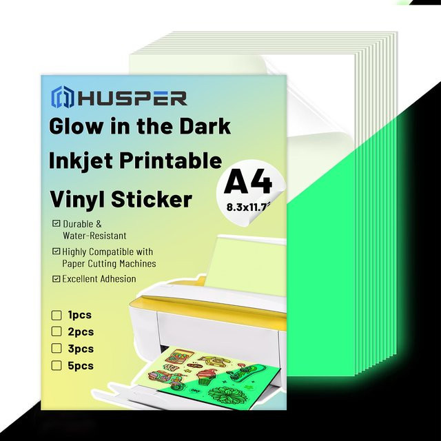 ESHANG A4 Selbstklebendes Vinylaufkleberpapier für Inkjet-Drucker, Wasserfestes Leuchtendes Etikettenpapier im Dunkeln leuchtend - Bild 1