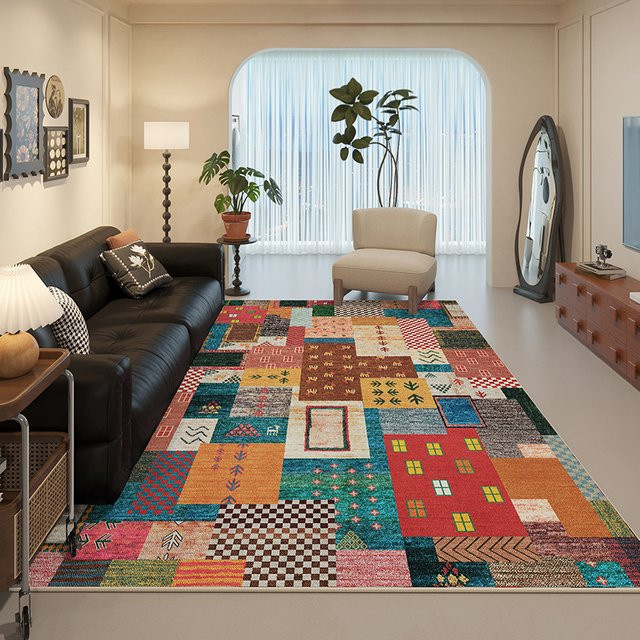 VIKAMA Retro-Teppich im Vintage-Stil, rechteckige Bodenmatte für das Wohnzimmer, mehrfarbig, schmutzabweisend und pflegeleicht, B/T: 160 x 80 cm - Bild 1