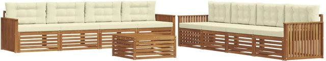 vidaXL Outdoor-Sofagarnitur aus Akazienholz mit Kissen, 9-teiliges Set, Natur und Creme - Bild 1