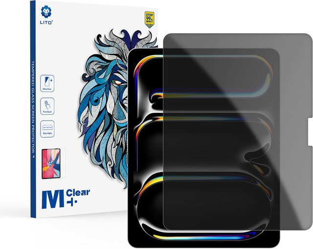 Lito Classic Privacy-Schutzfolie aus gehärtetem Glas für Apple iPad Air 13 (2026) und iPad Pro 13 (2025), Full Glue, 2.5D, transparent - Bild 1