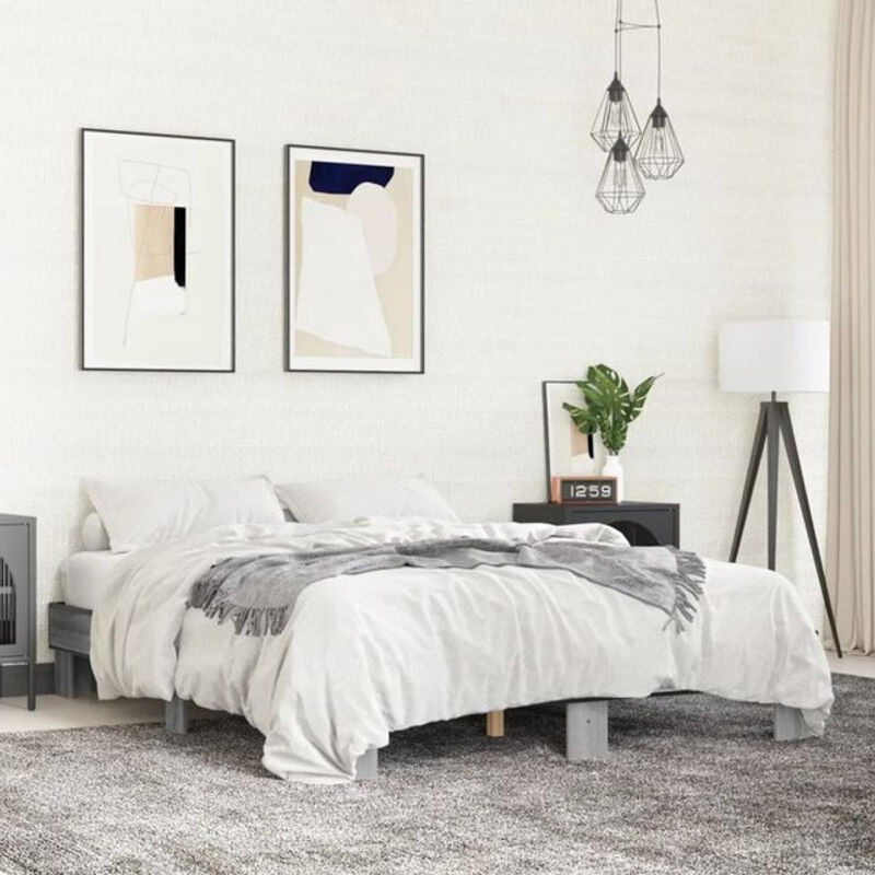 Modernes Bettgestell Vidaxl aus Holzwerkstoff und Metall in Grau, B/T/H: 150 x 200 cm - Bild 1
