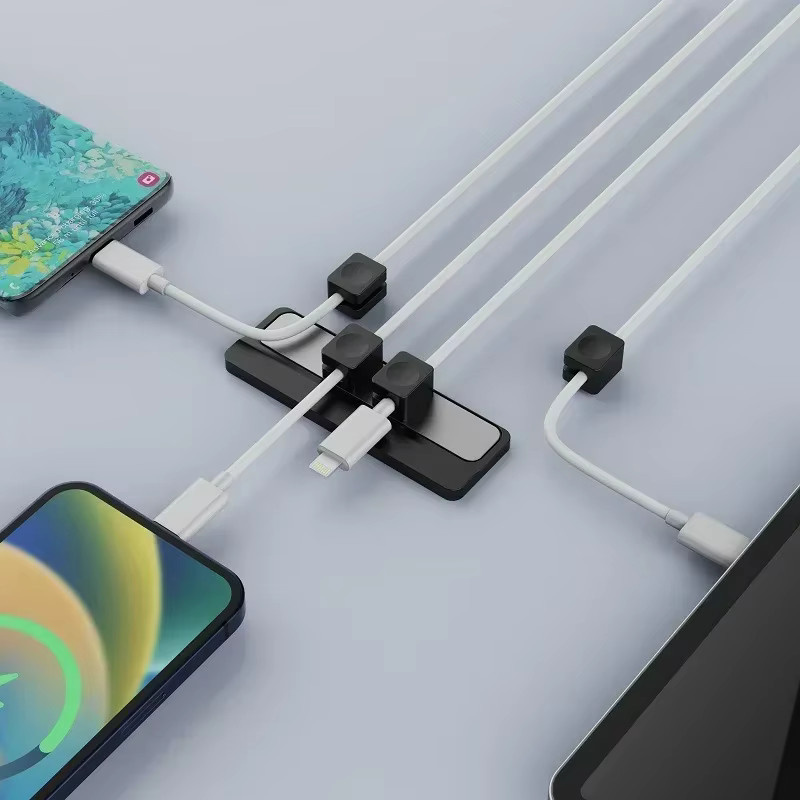 Magnetischer Kabelorganisator mit verstellbaren Kabelclips und Pad für das Unter-Schreibtisch-Kabelmanagement in Schwarz - Bild 2