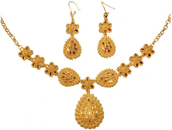 jinmeige Schmuck-Set Halskette Ohrringe, goldgelb, Damen