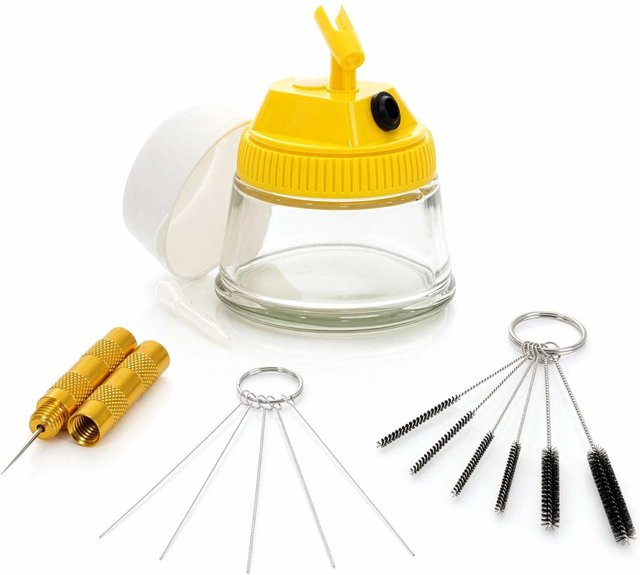 Wiltec Airbrush Reinigungsstation aus Glas mit Reinigungsnadeln in Gelb - Bild 1