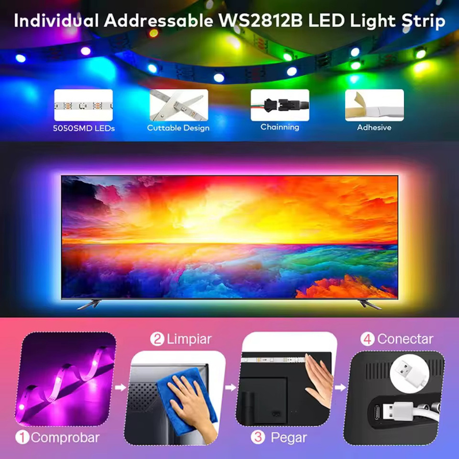 Adiodo RGB-IC Dream Strip Light LED-Leuchte mit Bluetooth App-Steuerung und USB-Anschluss, Multicolour TV-Hintergrundbeleuchtung - Bild 4