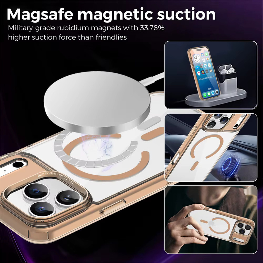 Xeber MagSafe Kompatible Stoßfeste Schutzhülle für iPhone 11 bis 17 Pro Max Plus Transparent Orange - Bild 2
