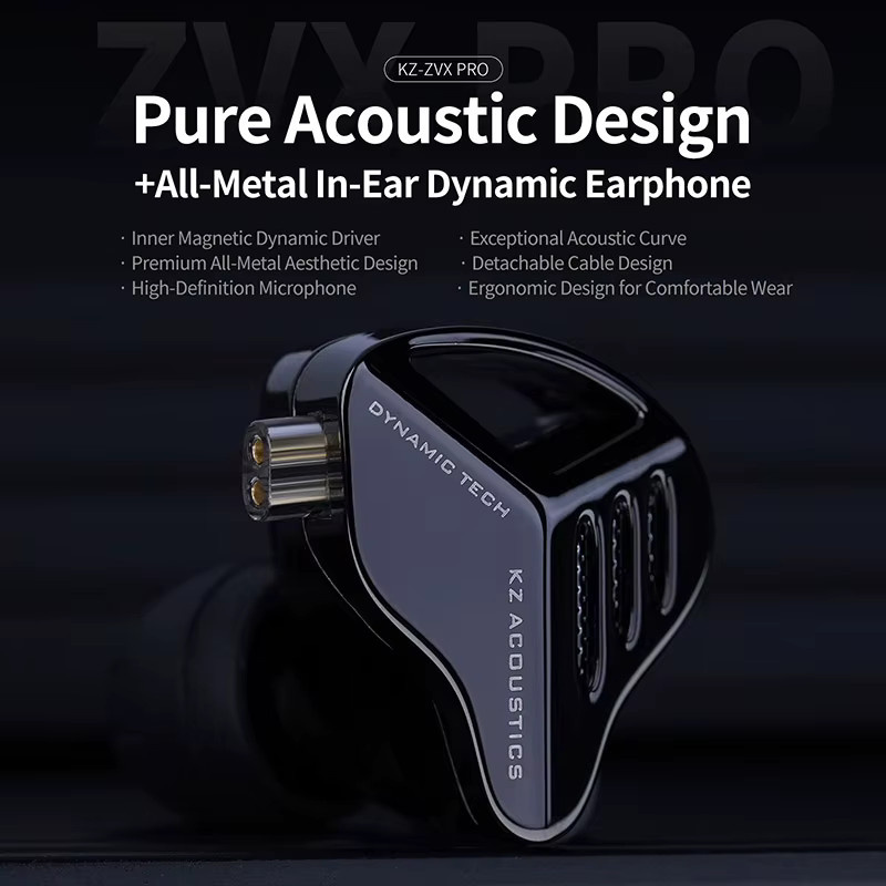 KZ ZVX PRO In-Ear-Kopfhörer Dynamische HiFi-Bass-Ohrhörer Metall-Monitor-Kopfhörer mit Geräuschunterdrückung in Schwarz - Bild 3