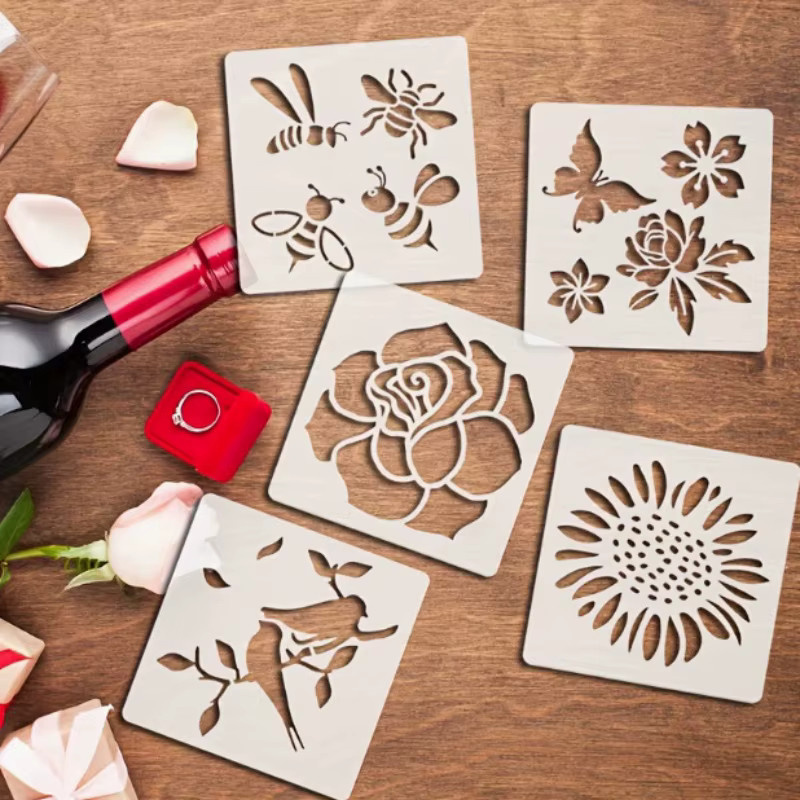 Bview Art 9-teiliges Malschablonen-Set mit Blumen- und Schmetterlingsmotiven in Weiß aus Kunststoff für DIY-Kunstprojekte und Wandgestaltung - Bild 2