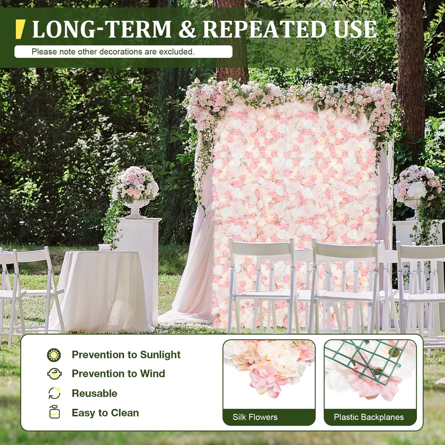 12 Stück Künstliche Blumenwand-Dekoration Bymaocar mit rosa Seidenrosen und Kunststoff-Rückwand für Hochzeit, Geburtstag oder Party - Bild 2
