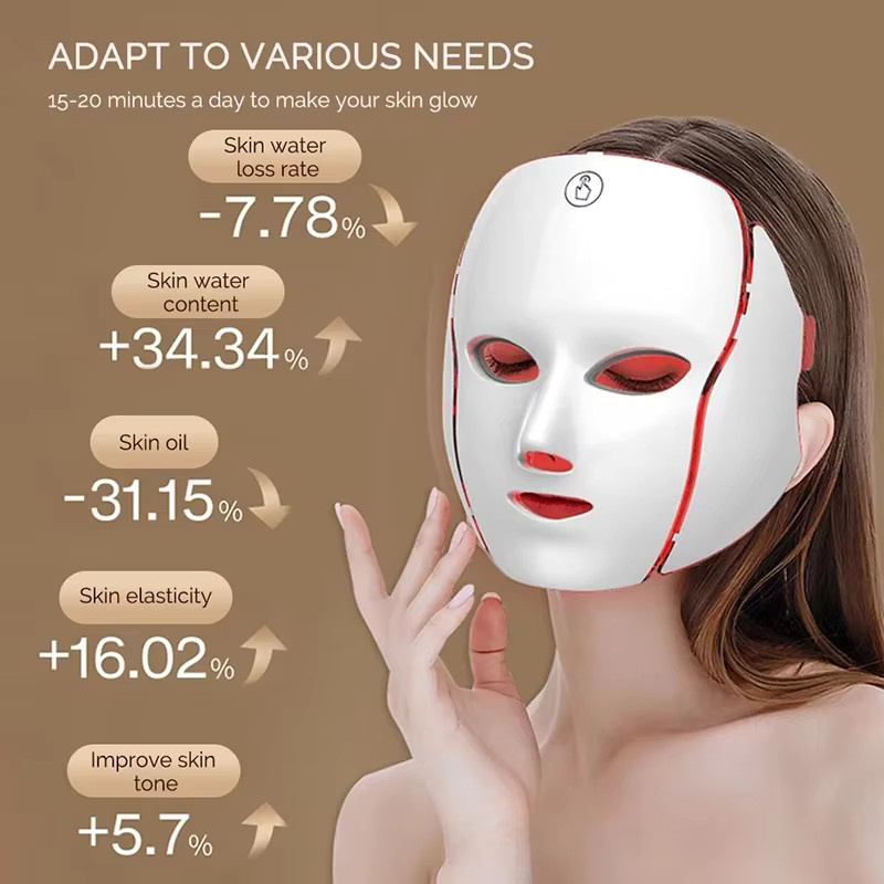 DH Beauty LED-Gesichtsmaske mit Hals, 7 Farben Lichttherapie, Unisex - Bild 4